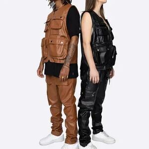 NWT EPTM Cargo Pants and cargo vest faux leather sets in color camel